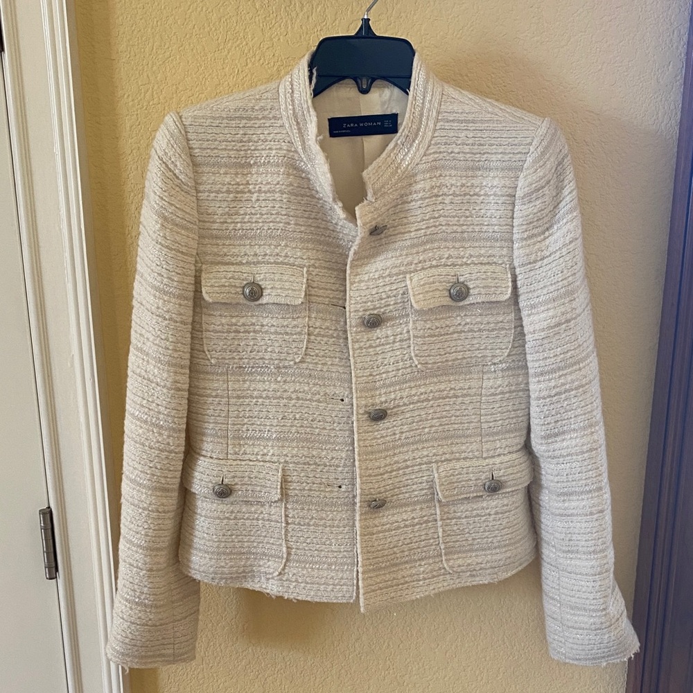 Zara Women's Cream Textured Blazer